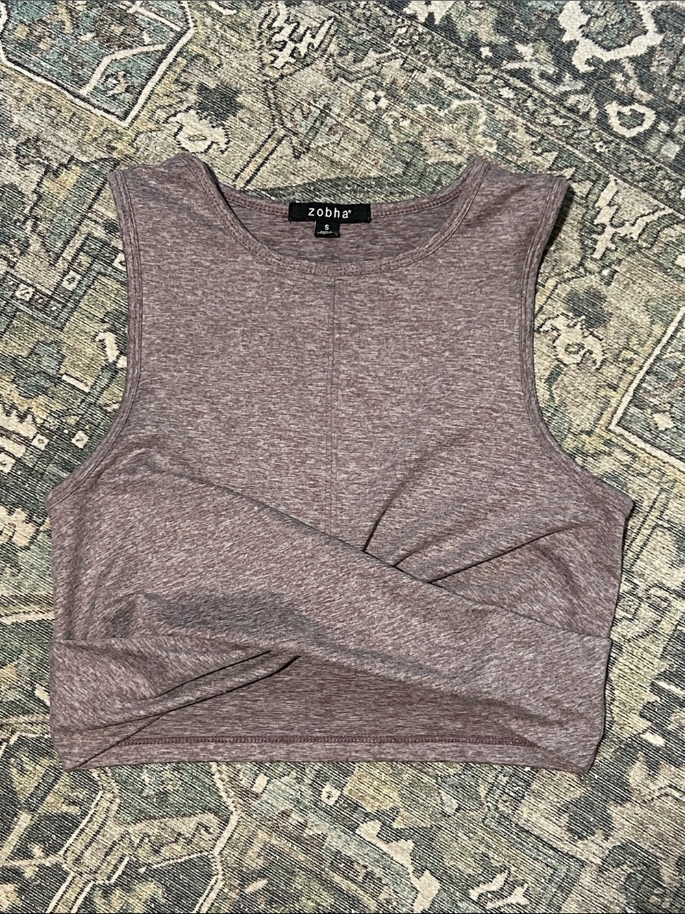 EUC Zobha Heathered PurpleTwist-Front Crop Yoga Tank Top Women's Size Small